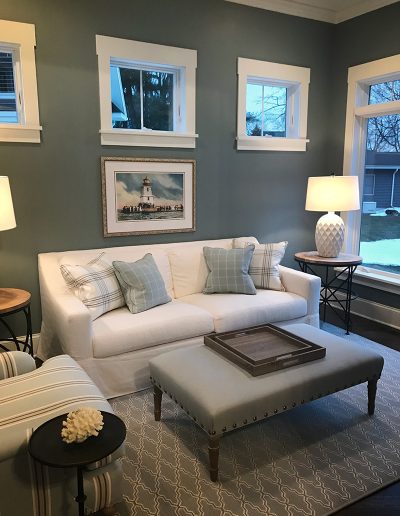 Family room interior, by Anne Marie Weissend, Design Associates. We are a full-service Interior Design firm in Rochester NY.