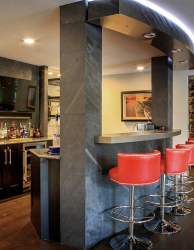 Wine bar interior, by Anne Marie Weissend, Design Associates. We are a full-service Interior Design firm in Rochester NY.